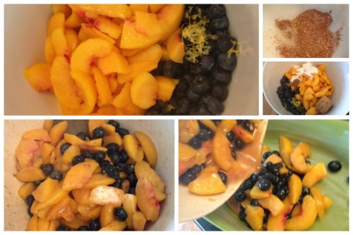 Combine fruit, spices, sugars, cornstarch and lemon juice. Pour into prepared baking dish.