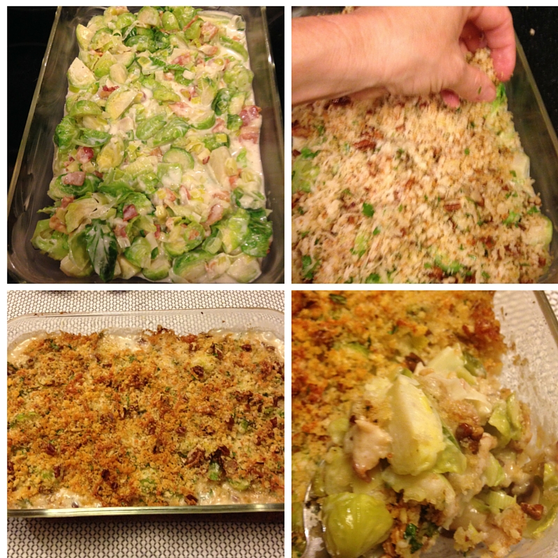 Transfer sprouts mixture to prepared dish. Cover with crumb topping and bake until bubbly. Let rest for a few minutes before serving.